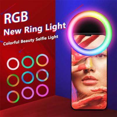 China Portable Colorful LED Lens RGB Flash Lamp Lights Selfie Ring Light For Mobile Phone For Cell Phone Live Fill Lighting RBG RK12 YouTube for sale