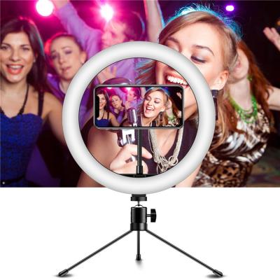 China LED Round Lamp Tripod Tripod Makeup Photography RingLight Phone Holder Stand Selfie Ring Light Circle Fill Light Dimmable 10inch+19CM for sale