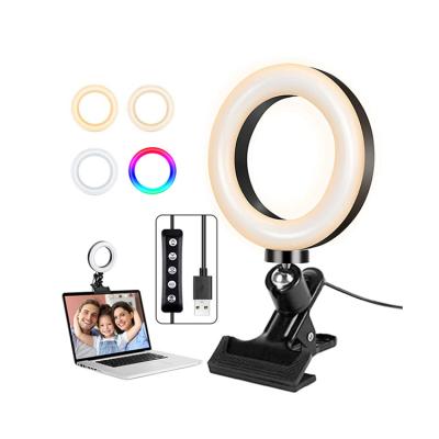 China USB Selfie Ring Light 8 Inch RGB LED Ring Lamp With Mount Clip On Video Conference Ring Light 3 Colors For Makeup Live Broadcast 8inch RBG for sale