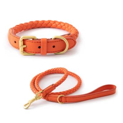 China Stocked Fashion HOT Design Braided Leather Dog Leash Pu Collar And Leash Set For Dogs for sale