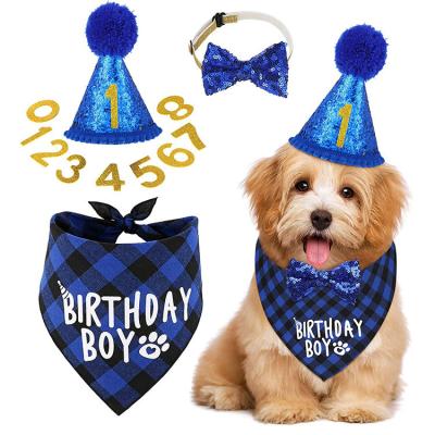 China Lovely Dog Cat Dog Birthday Scarf Viable Design Pet Hat Birthday Bandana Dog Birthday Party Cake Bandana for sale