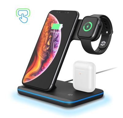 China Safe Convenient Mobile Phone 15w Fast Wireless Chargers 3 In 1 Wireless Charger Station For Iphone Smartwatch Airpods for sale