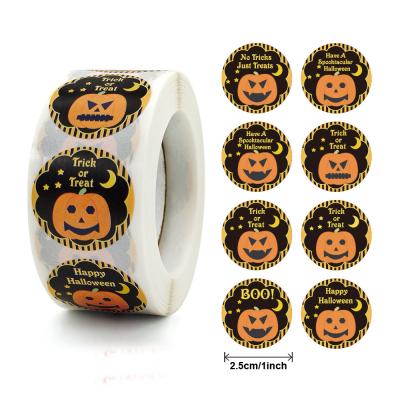 China Holloween Wholesale 1 Inch Self Adhesive Happy Waterproof Stickers Roll Gift Lables Decorating For Candy Gift Wraps Package for sale