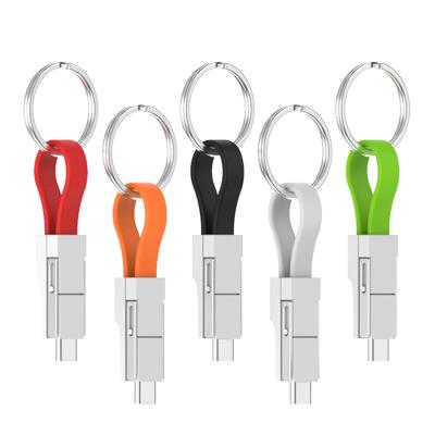 China For Mhone mobile Mini Portable Emergency 3A Quickly 4 in 1 Magnetic Key Chain USB Charging Cable for IOS/Android/Type C with Charging and Data Function for sale