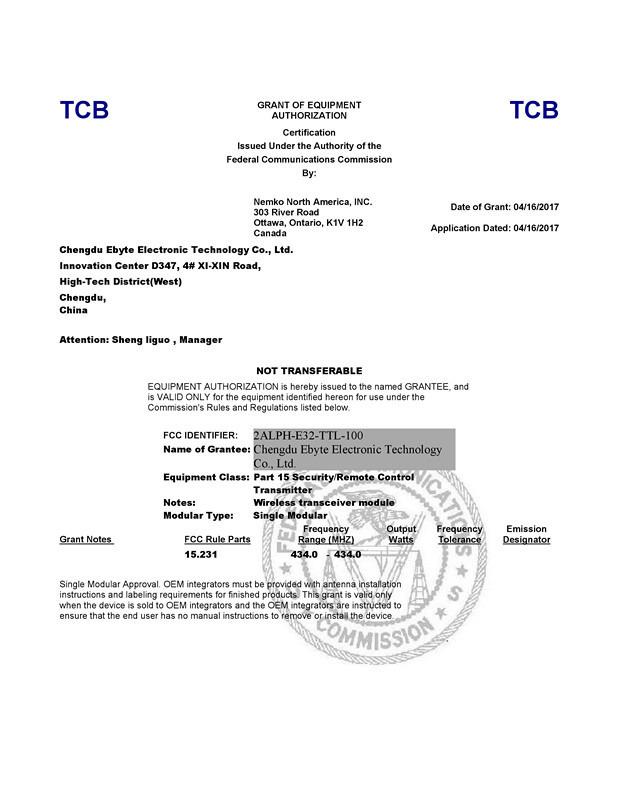FCC - Chengdu Ebyte Electronic Technology Co., Ltd.