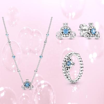 China TRENDY Crystal Crown Fashion Jewelry Set Silver Crown Necklace Earring Charm 3 Pieces Set Pumpkin Car Jewelry Set for sale