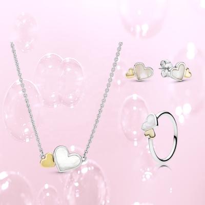 China FASHIONABLE S925 Sterling silver fine heart jewelry sets double pan charm dora necklace heart ring heart earrings for sale