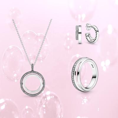 China Factory Wholesale Jewelry Set Jewelry Set Factory Wholesale Silver Thin Round Circle Ring Charm Double Ring Dangle Earrings for sale