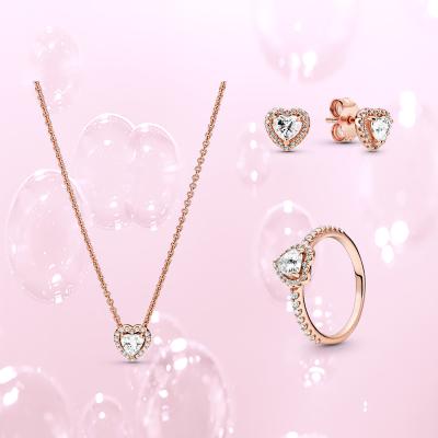 China FASHIONABLE Heart Ring Bright Heart Earrings Rose Gold Heart Charm Necklace Charm Fine Jewelry Set Factory Wholesale for sale