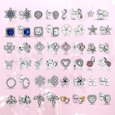 China Fashion factory jewelry wholesale sterling silver love heart zircon sparkle earrings surround original flower earrings charm earrings for sale