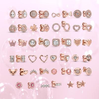 China Factory wholesale fashion charms Thailand jewelry S925 sterling silver rose gold earrings original heart earrings flower round earrings for sale