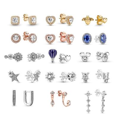 China 2022 new 925 fashionable wholesale high square halo stud earrings heart star stud earrings pandorearrings for sale