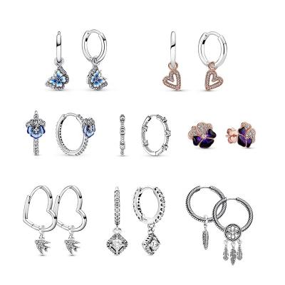 China Factory Wholesale 2022 FASHIONABLE New Factory Wholesale 2022 TRENDY Blue Butterfly Circle Earrings Pandora Moments Blue Cubic Zirconia Earrings for sale