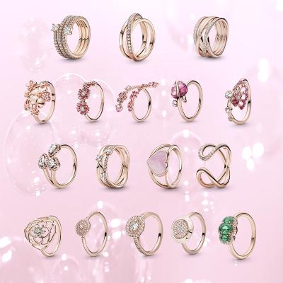 China Exaggerate high quality rose gold jewelry to pave intertwined three-ring ring, shiny charm, three-stone vintage ring for sale