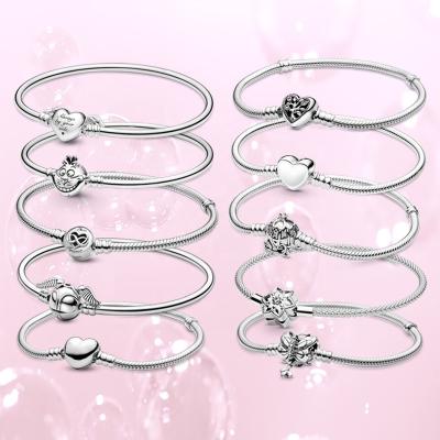 China 925 Sterling Silver High Quality FASHIONABLE Heart Shaped Charm Beaded Ladies Jewelry Base Clasp DIY Bangle Bracelet for sale