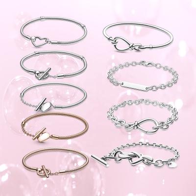 China Sterling Silver 925 Sterling Silver 925 Pan Clasp Bangle Flower Knot Chain Bracelet DIY Charm Bracelets T Shaped Pendant Moments FASHION dora Jewelry for sale