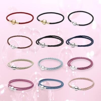 China Factory Wholesale FASHIONABLE Pandoer Bracelet 925 Sterling Silver Red Charm Leather Fit Bracelet Fit Charm for sale