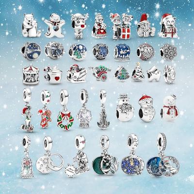 China Sterling Silver Jewelry Christmas Series High Quality Cute Santa Claus Snowman Christmas Tree Beaded Dangle for DIY Charm Bracelet for sale