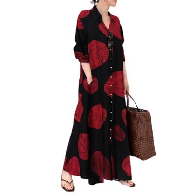 China Muslim Women's Long Skirts Dresses Muslim Big Women's Cotton Anti-Static And Simple Loose Casual Rayon Print Shirt Canvas for sale