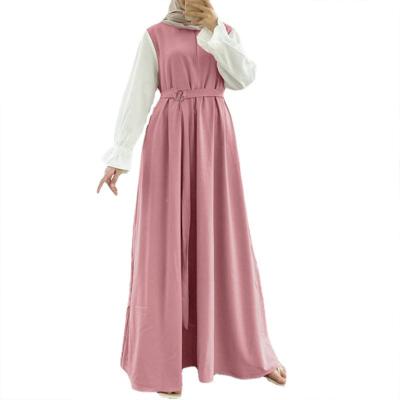 China Long Sleeve Lace Up Vest Casual Anti-Static Splicing Muslim Cotton Dresses Women's Skirts for sale