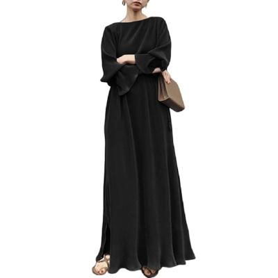 China Muslim Women's Dresses Long Skirts Solid Color Anti-Static Elegant Rayon Fashion Party Swing Retro Kaftan Dress for sale