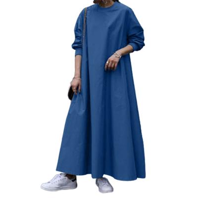 China Anti-Static Casual Tricolor Big Round Yarn Solid Color Solid Color Long Sleeve Rayon Long Sleeve Dresses Women Muslim Dresses for sale