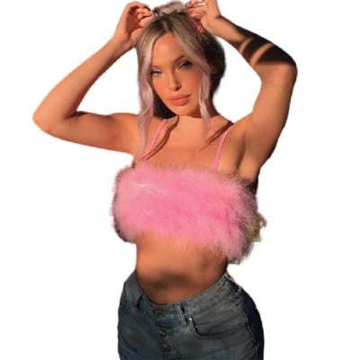 China Solid Color Fuzzy Vest Sexy Downy Fluffy QUICK DRY Top Exposed Navel And Wrapped Back Women Beach Crop Top Chest Strap Vest for sale