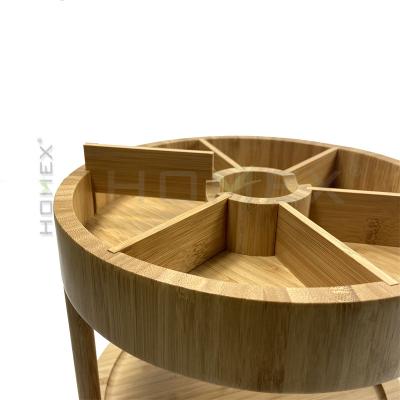 China 100% Natural Bamboo 360 Susan Turntable Lazy Rotating 2 - Tier Bamboo Spice Jar With Stand for sale