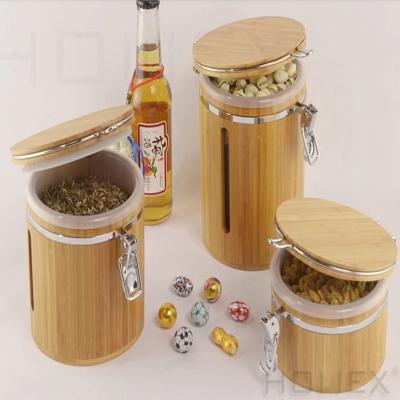 China Sustainable Kitchen Canister Sets Airtight Container Bamboo Tea Food Tin Cans for sale