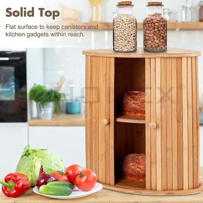 China Sustainable 2 Layer Bamboo Corner Bread Storage Container Bread Box , Bread Rack For Kitchen for sale