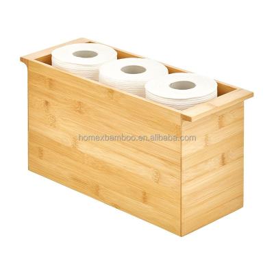 China Modern Bamboo Storage Tray Box Organizer with Handles; Deep wood toilet cistern basket for bathroom vanity, countertop, toilet cistern for sale