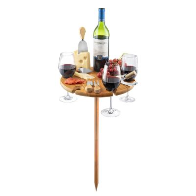 China Modern Outdoor Camping Tables Multifunctional Bamboo Picnic Table with Cutlery Set and Wine Glass Holder for sale