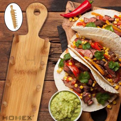 China Bamboo Taco Tray Stand Up Bamboo Taco Rack Holder 8 Taco Holder For Kitchen Restaurant 40.7x7x5.7CM/To Be Customized for sale