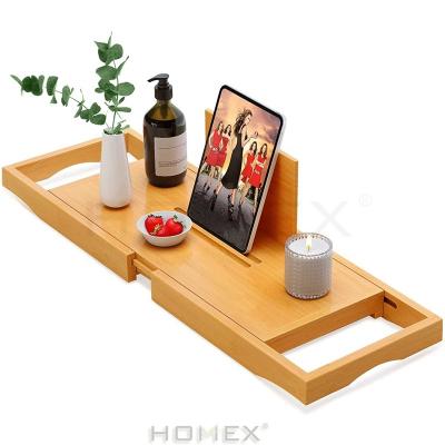 China Eco-friendly Luxury Bath Trolley Tray For Tub Bath Table Premium Bamboo Bathtub Tray For Tub Bath Shelf for sale