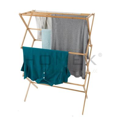 China Sustainable Bamboo Expanding Clothes Drying Foldable Wooden Rack Hanger Rack for sale