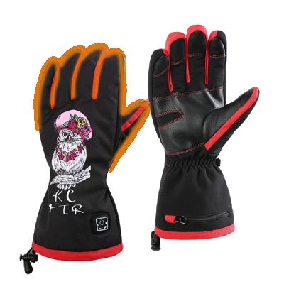 China Manufacturer Fashion Thermo Printing Windproof Battery Heated Ski Gloves For Winter Outside Sports for sale