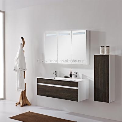 China Double Wash Basin Oak Wood Durable Hanging Bathroom Cabinets / Floating Bathroom Vanity for sale