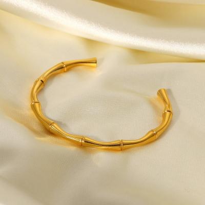 China 2022 New High Quality Design Minimalist 18k Gold Plated Stainless Steel Jewelry Opening Bangle Bamboo Bracelet For Women for sale