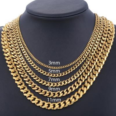 China FASHIONABLE Wholesale 18K Gold Plated Cuban Link Stainless Steel Chain Silver Necklace Men's Figaro Jewelry Necklaces for sale