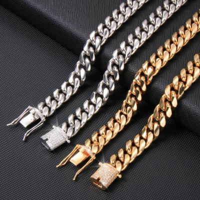 China TRENDY Hip Hop Stainless Steel 18k Gold Plated Miami Curb Cuban Link Necklace Chain Bracelet For Women Men for sale