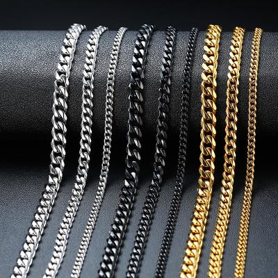 China Europe and America Stainless Steel Base Punk Cuban Link Chokers Chain Necklace For Women Men Vintage Black Gold Plated Jewelry for sale