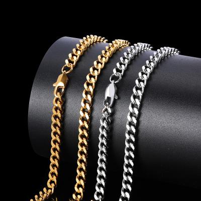 China Vintage Cuban Link Gold Black Gold Punk Stainless Steel Fashionable Necklace Base Restrictor Chain Scarf For Women Men Jewelry for sale