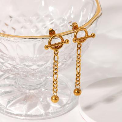 China Fashionable New Arrival 18k Gold Stainless Steel OT Ball Clasp Detachable Ball Pendant Earrings Figaro Shape Chain Earrings Women for sale