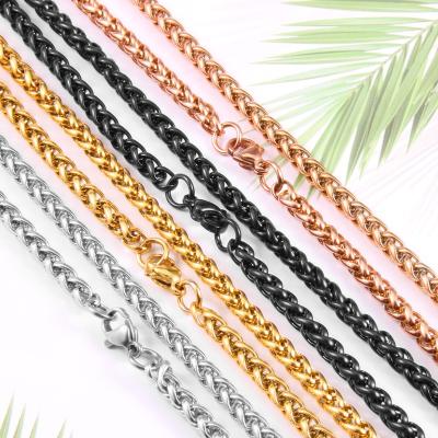 China FASHIONABLE Keel Chain Flower Basket Chain Stainless Steel 3/4/5/6/7mm Jewelry Stainless Steel Wheat Rope Link Chain Necklaces Women for sale