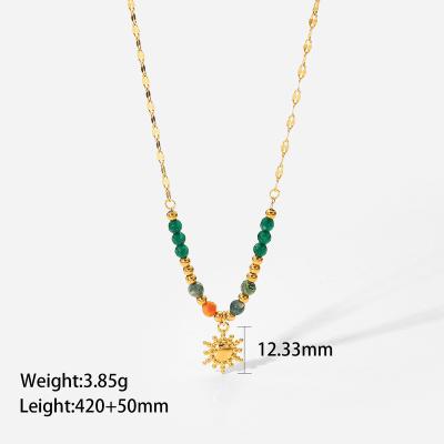 China Europe and America Fashion Style Stainless Steel Lip Chain Splicing Natural Gemstone Necklace Gold Sun Necklace for Girl Party Birthday Jewelry for sale