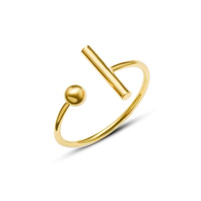 China New Fashion Design Women's 18k Gold Plated Stainless Steel Gold Ball T Bar Simple Minimalist Ring Adjustable Ring For Women Open Jewelry for sale