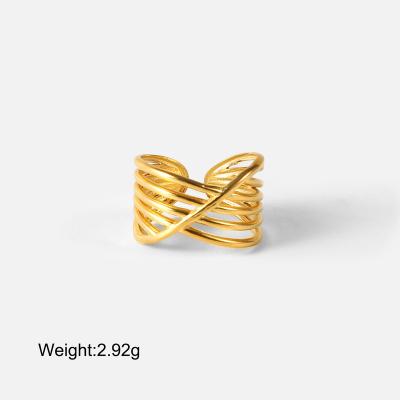 China CLASSIC Stainless Steel PVD Gold Plated Ins Fashion Style Multi Layer Rings Cross Twisted Rings For Women Ladies Gift for sale