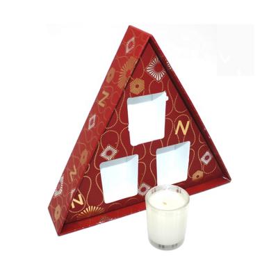 China Factory New Design Triangle Red Art Paper Gift Scented Candle Box packaging for sale