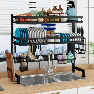 China Sustainable Household Kitchen Over Sink Stainless Steel Shelf Shelf Storage Dish Bowl Rack for sale