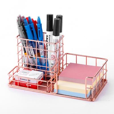 China Wire Metal Brush Storage Cosmetic Organizers Desk Holder Stand Documents Practical Desktop Stationery Holder for sale